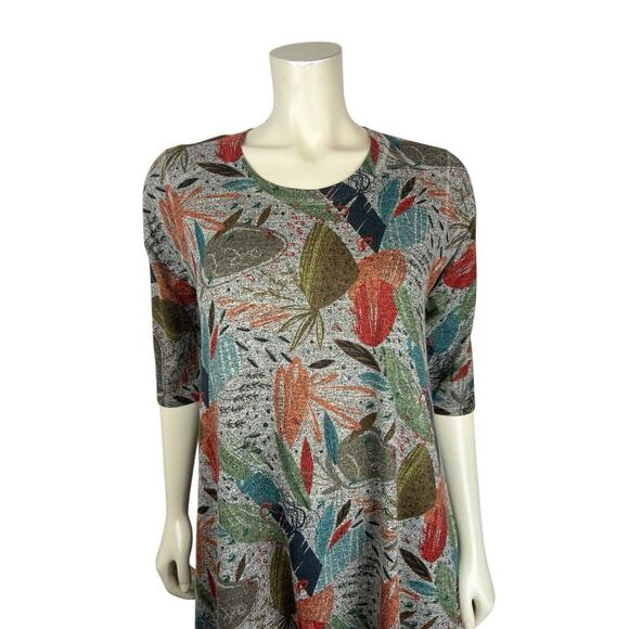 INOAH Abstract Print Half Sleeve Dress Size L Gray Swing Flare Art to Wear Large - Picture 5 of 13